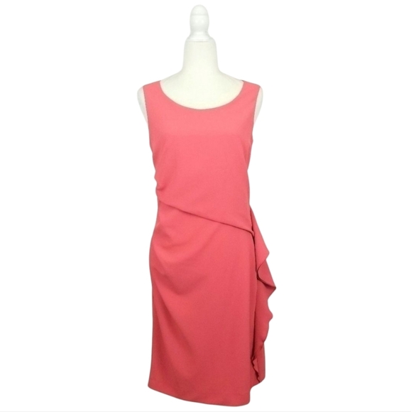 Love Moschino coral pink ruched ruffle side dress sleeveless women's size 8 - Picture 1 of 9